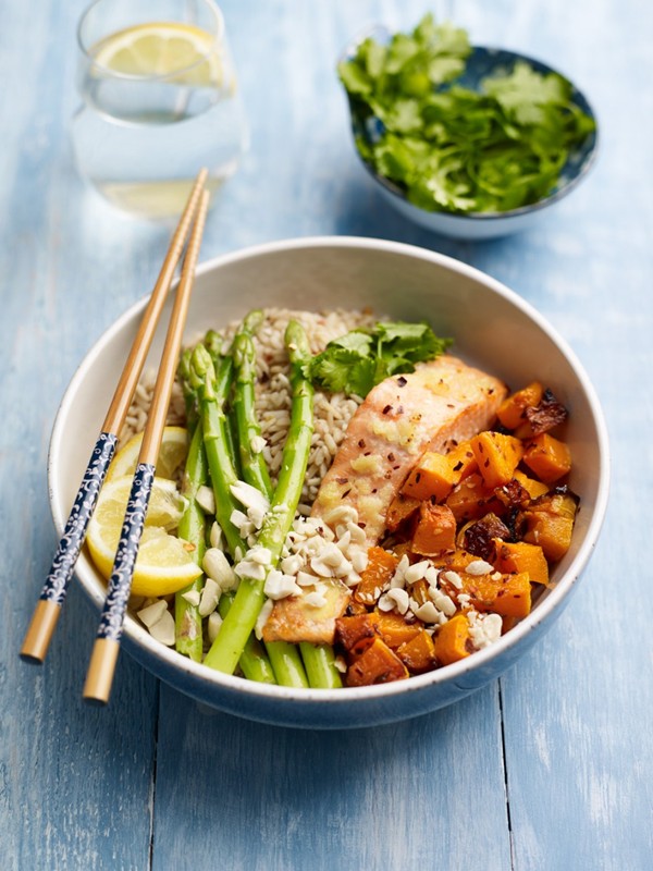 British Asparagus, Salmon & Squash Rice Bowl