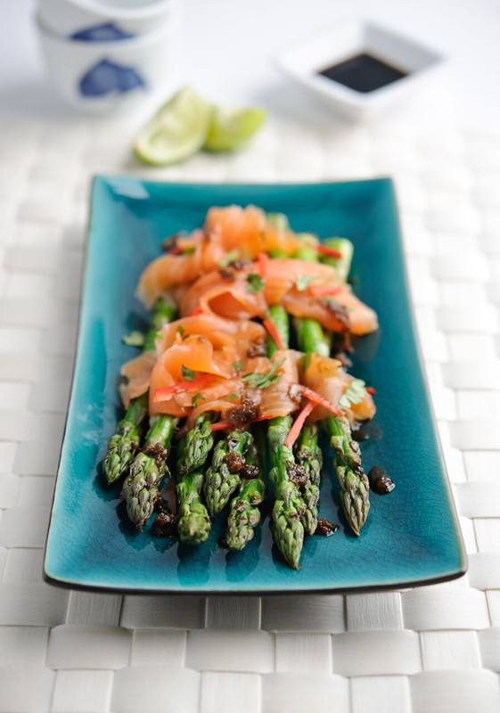 British Asparagus, Smoked Salmon with Ginger and Soy Dressing
