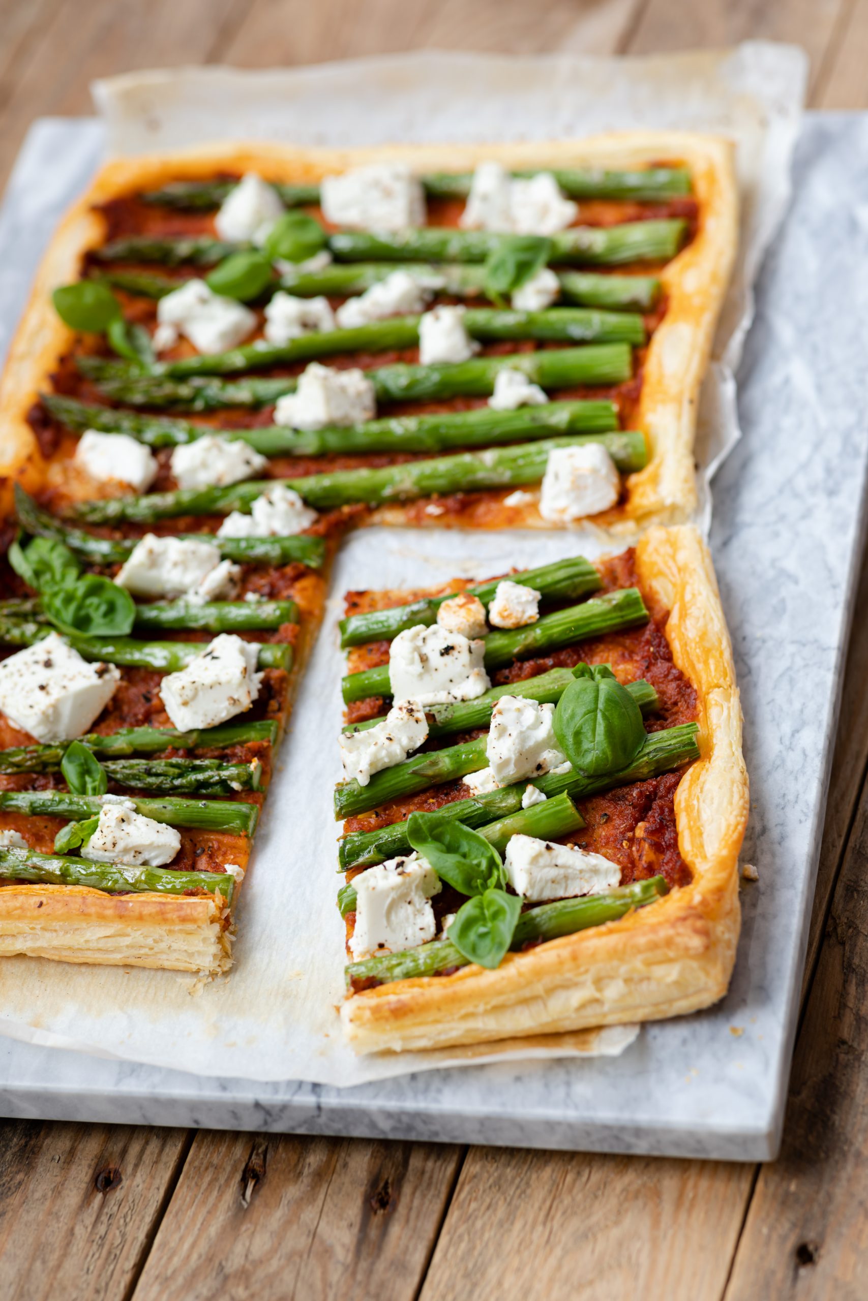 British Asparagus, Tomato & Goats Cheese Tart