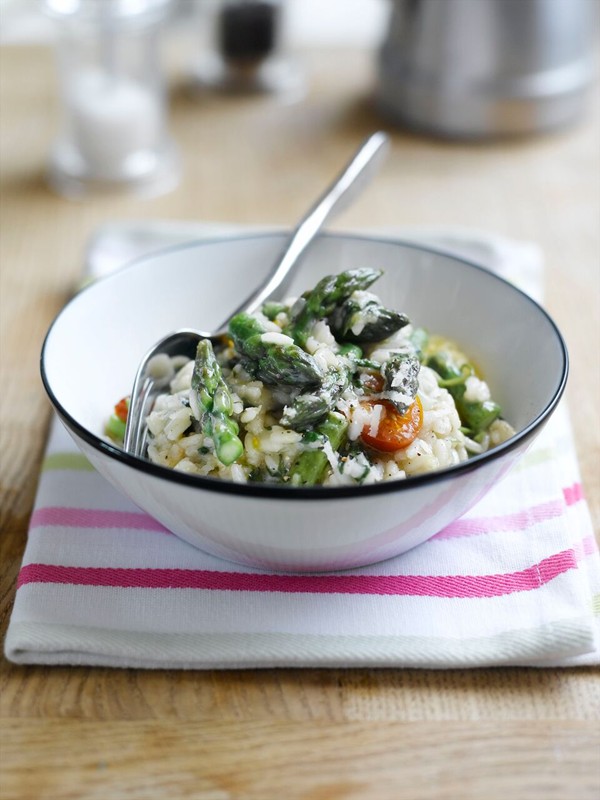 British Asparagus, Watercress and Pan Roasted Cherry Tomato Risotto