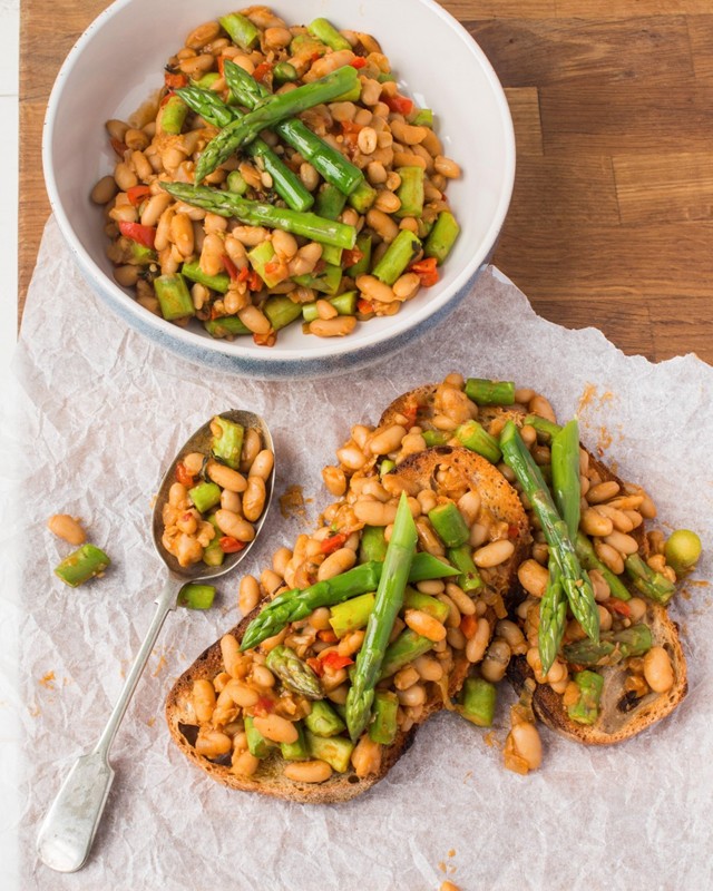 British asparagus and smoky beans on toast