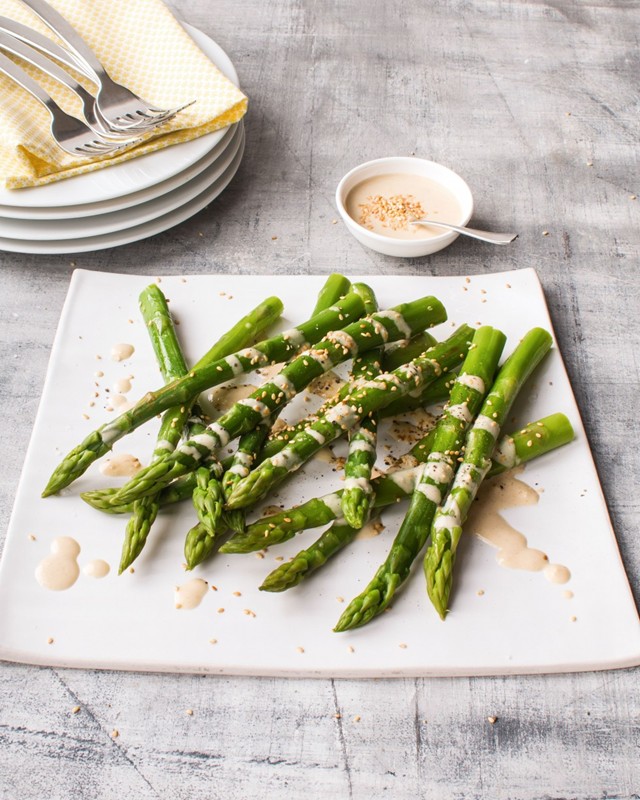 British asparagus with lemon and tahini dressing